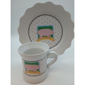 Vintage Vandor Collection Pelzman Designs Pink Pig Mug Desserts Plate Country...